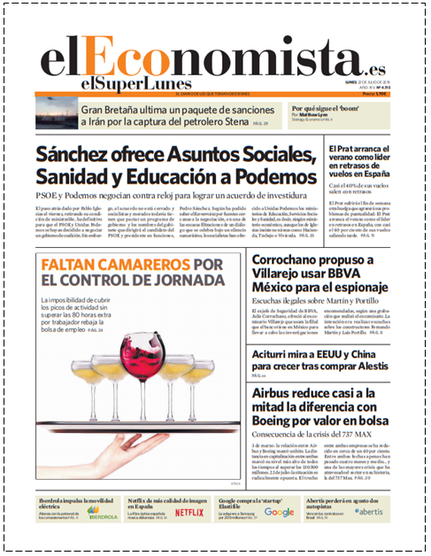  EL SUPERLUNES. Edición de el diario El Economista del 22 de Julio 2019.