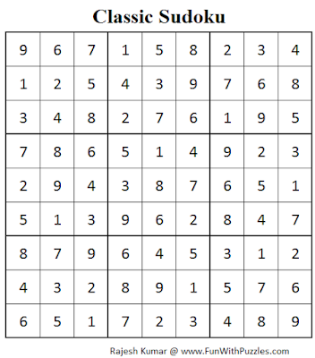 Classic Sudoku (Fun With Sudoku #68) Solution