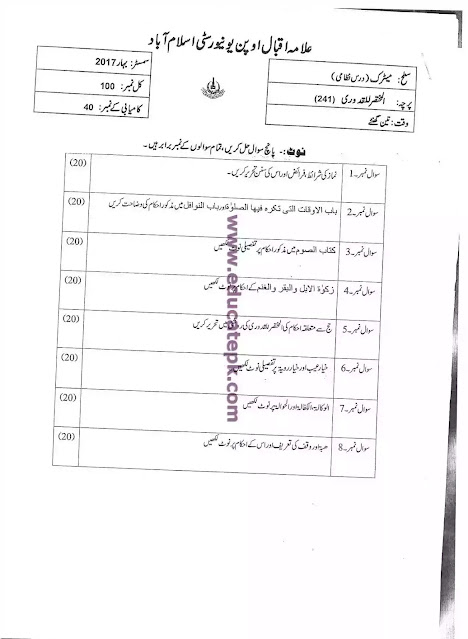 AIOU Past Paper Course Code 251 Matric Level