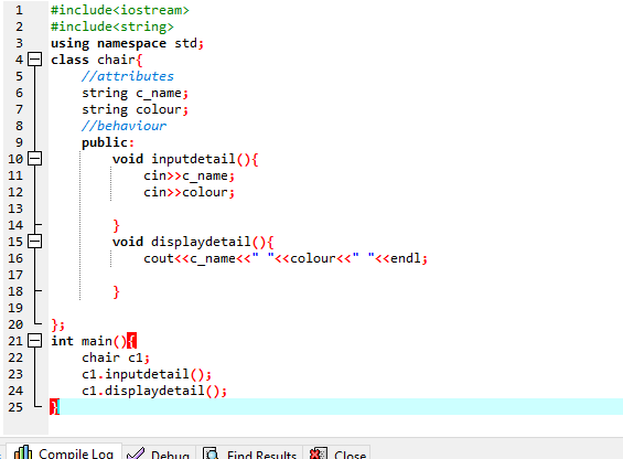 Object of Chair Containing Attributes and Behaviors