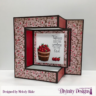 Divinity Designs Stamp Set: Fruit of the Spirit, Custom Dies: Double Stitched Squares, Tri-Fold Card with Layers, Paper Collection:  Beautiful Blooms 