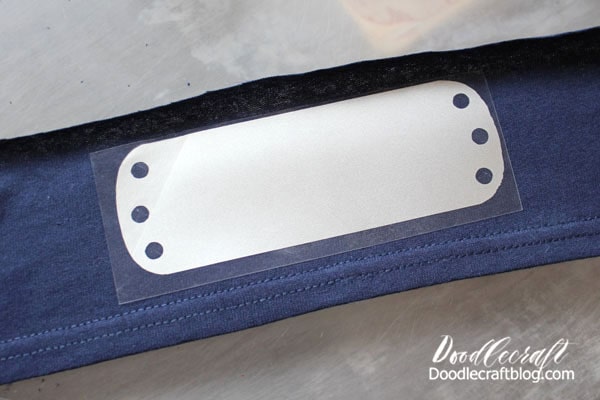 Same idea for the Naruto Hidden Leaf Village Headbands. Here's another post for a more complicated headband if you want to kick it up a notch.  For a simple Headband, cut a strip of an old blue t-shirt. Cut this shape with the Cricut and iron it on.