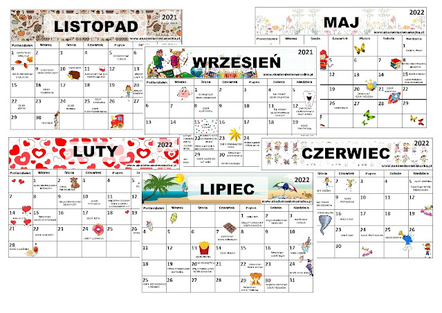 Kalendarz świąt nietypowych dla dzieci na rok szkolny 2021/2022