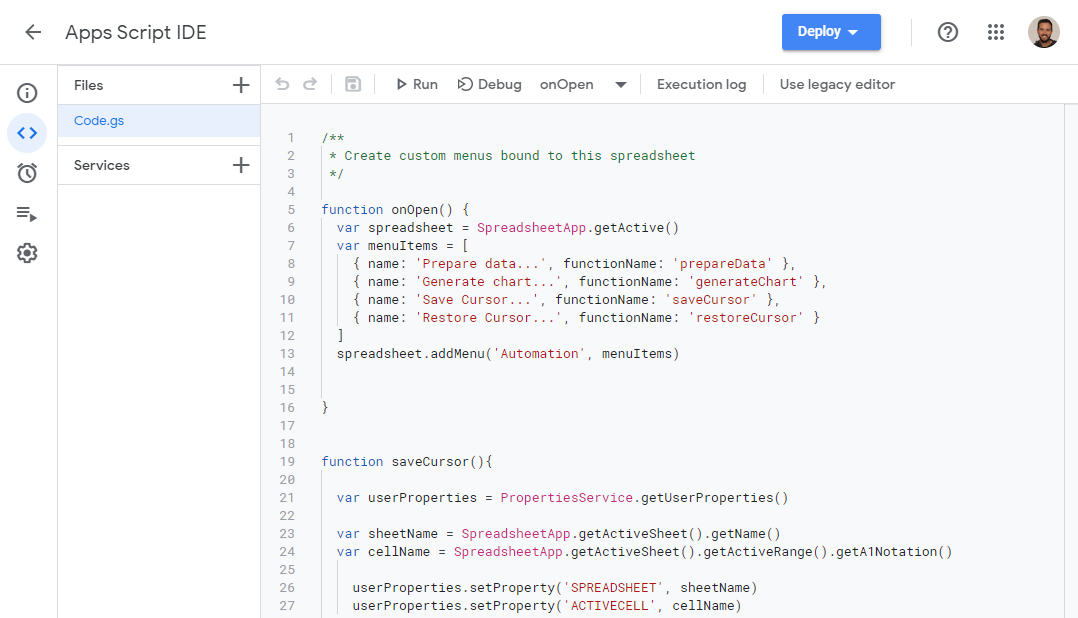 Apps Script Console