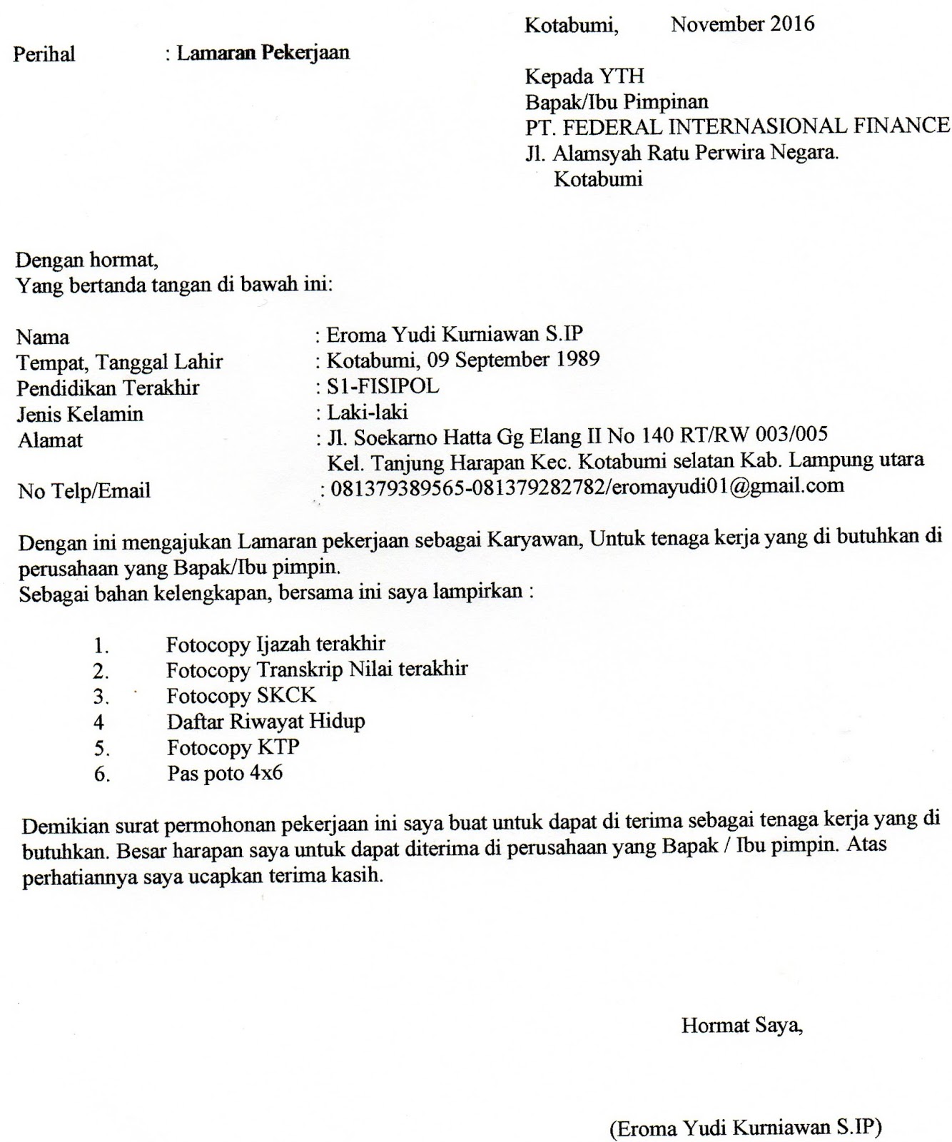 Contoh Surat Lamaran Perkerjaan Navigasi Info