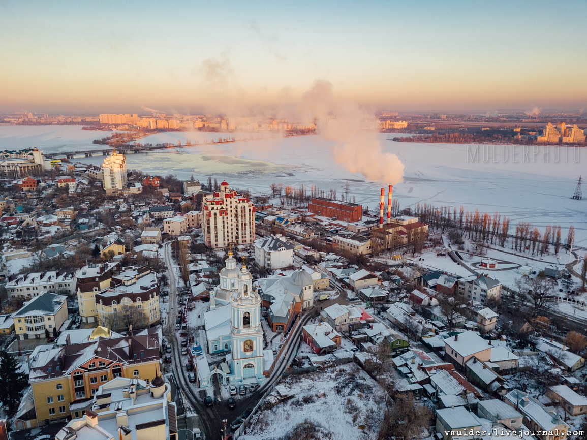 Зимний Воронеж с воздуха церковь, Бывшая, пожарная, смотрится, часть, корабль, Первый, линейный, конец, Красиво, немного, личку, Оформлено, помощью, «Обрамлятора», пишите, донат, панорам, понравились, поделиться