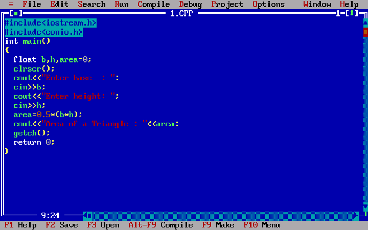 C++ program to calculate area of a triangle