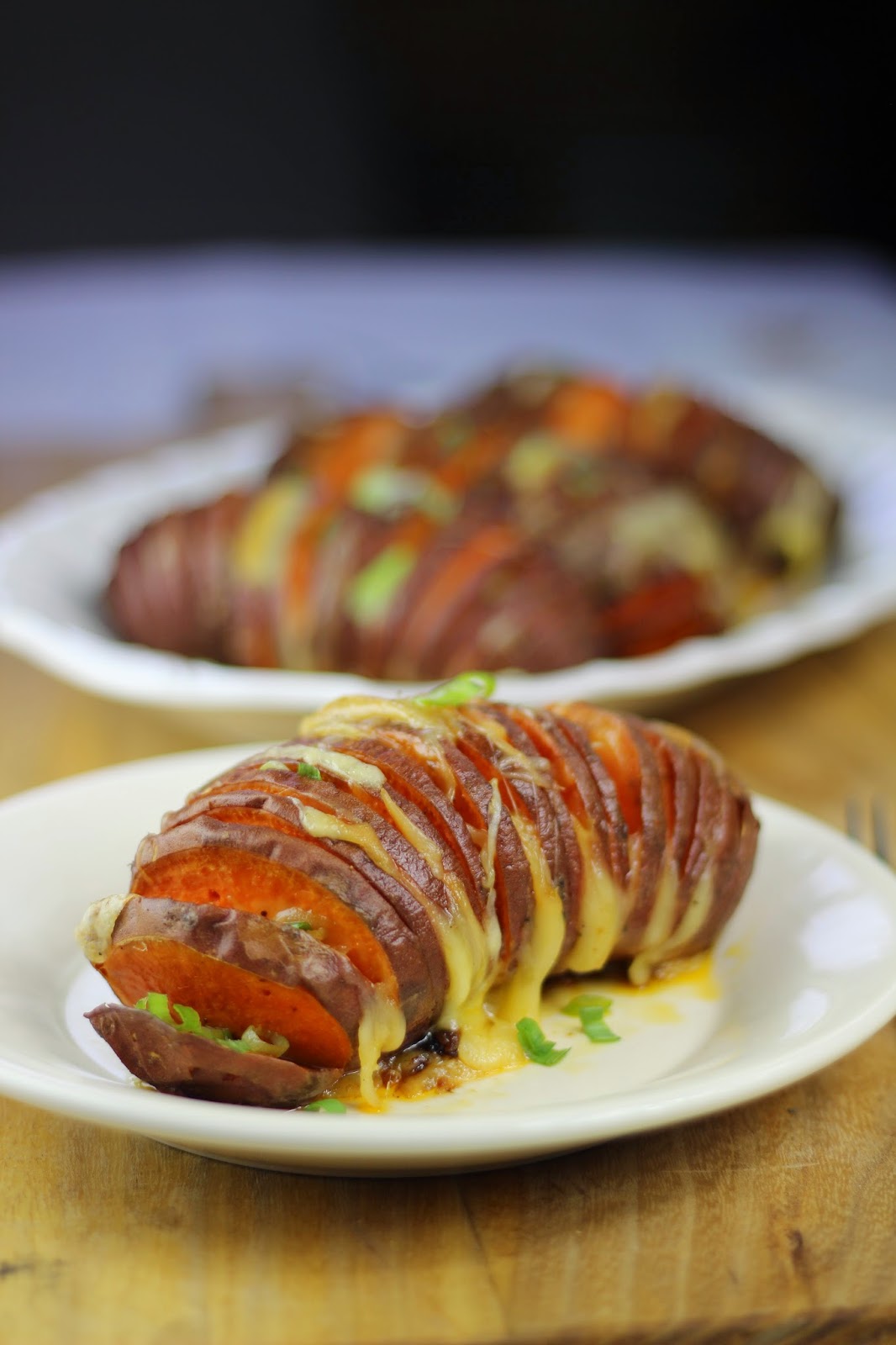 Burp! Cheesy Hasselback Sweet Potatoes