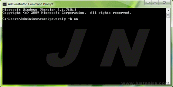 Command to Show Hibernate Option in Windows Vista