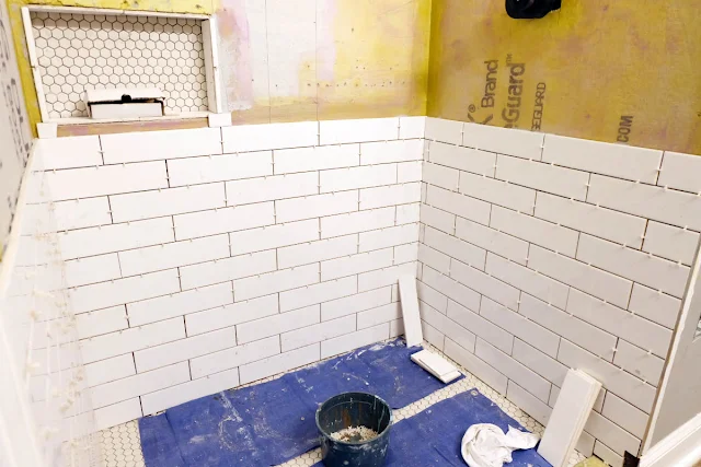 master bathroom shower renovation with subway tile installation
