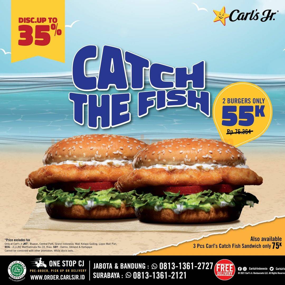 CARLS JR Catch The Fish! Promo DISKON 35 Beli 2 Burger hanya 55K scanharga