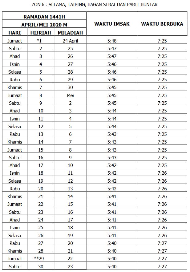 Jadual Solat Perak