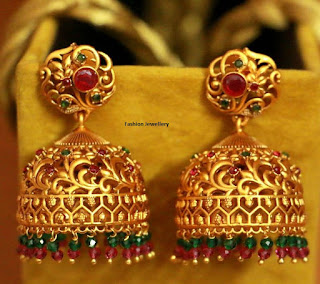 18k Gold Jewellery Red Green White Pearl Jhomki.