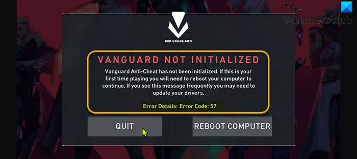 VALORANT Vanguard códigos de error 128, 57