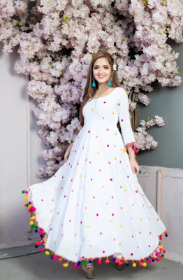 White Pom-Pom Cotton Dress by Ikhatt