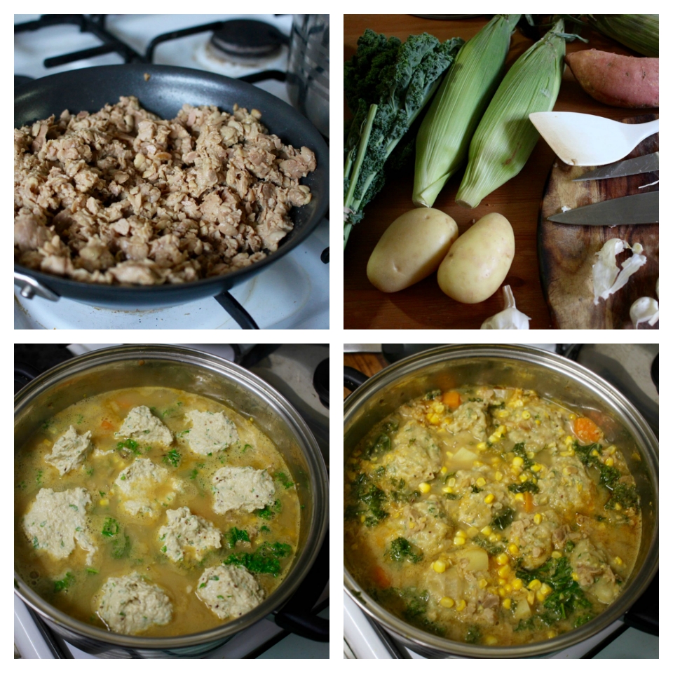 Green Gourmet Giraffe Tempeh soup, cardboard park bench and a week of eats