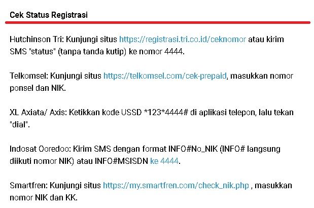 Cara Registrasi Kartu Prabayar Melalui SMS dan Online Kirim ke 4444