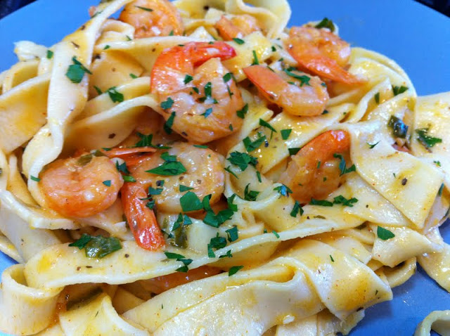 Cooking with SAHD: Shrimp and Pasta with Garlic, Lemon and Green Onions