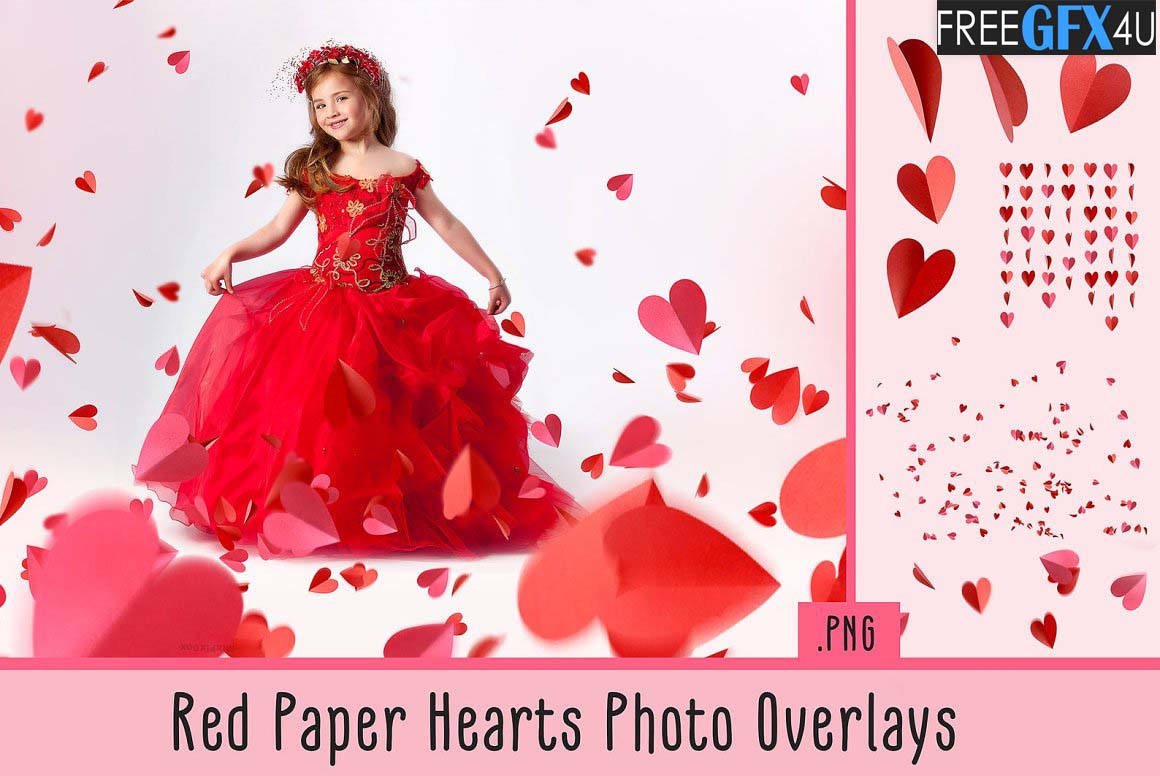 CreativeMarket - Red Paper Hearts Overlays Red Paper Hearts Overlays