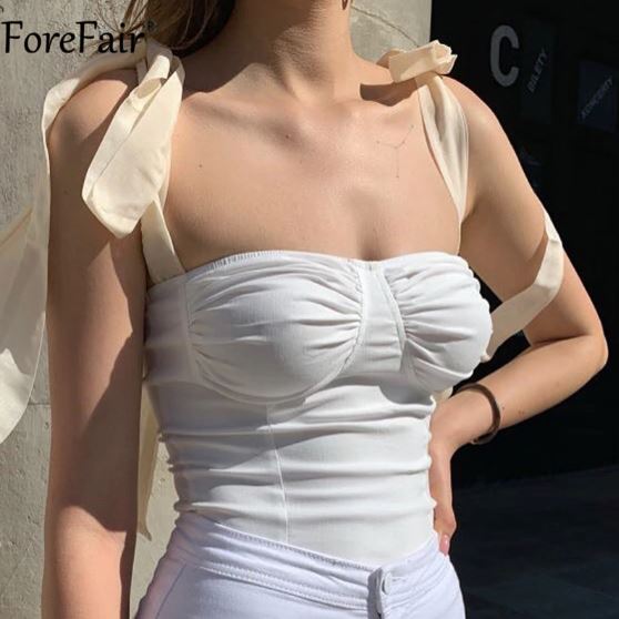 Forefair 2020 Summer White Backless Bow Sexy Bandage
