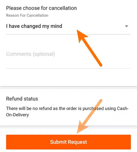 Flipkart order cancellation Request
