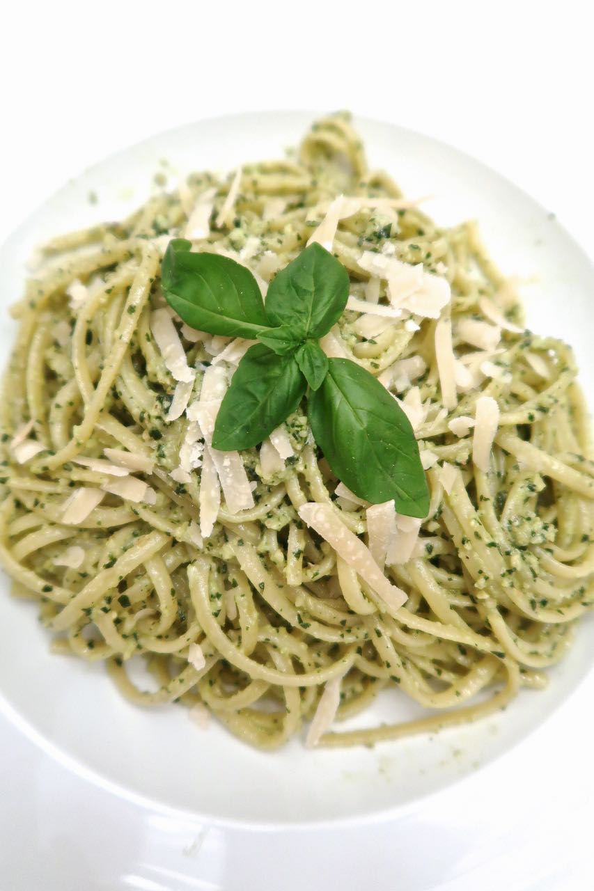 Scrumpdillyicious Linguine with Homemade Basil & Walnut Pesto