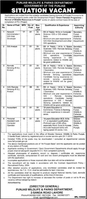 Punjab Wildlife & Parks Department Jobs Nov 2019 Govt of Punjab Latest Advertisement https://jobspk.xyz/2019/11/punjab-wildlife-parks-department-jobs-nov-2019-govt-of-punjab-latest-advertisement.html