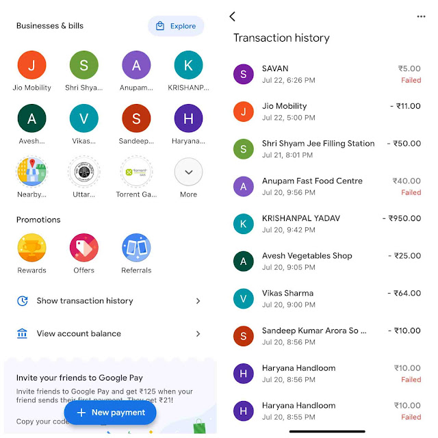 Check transaction history on Google Pay