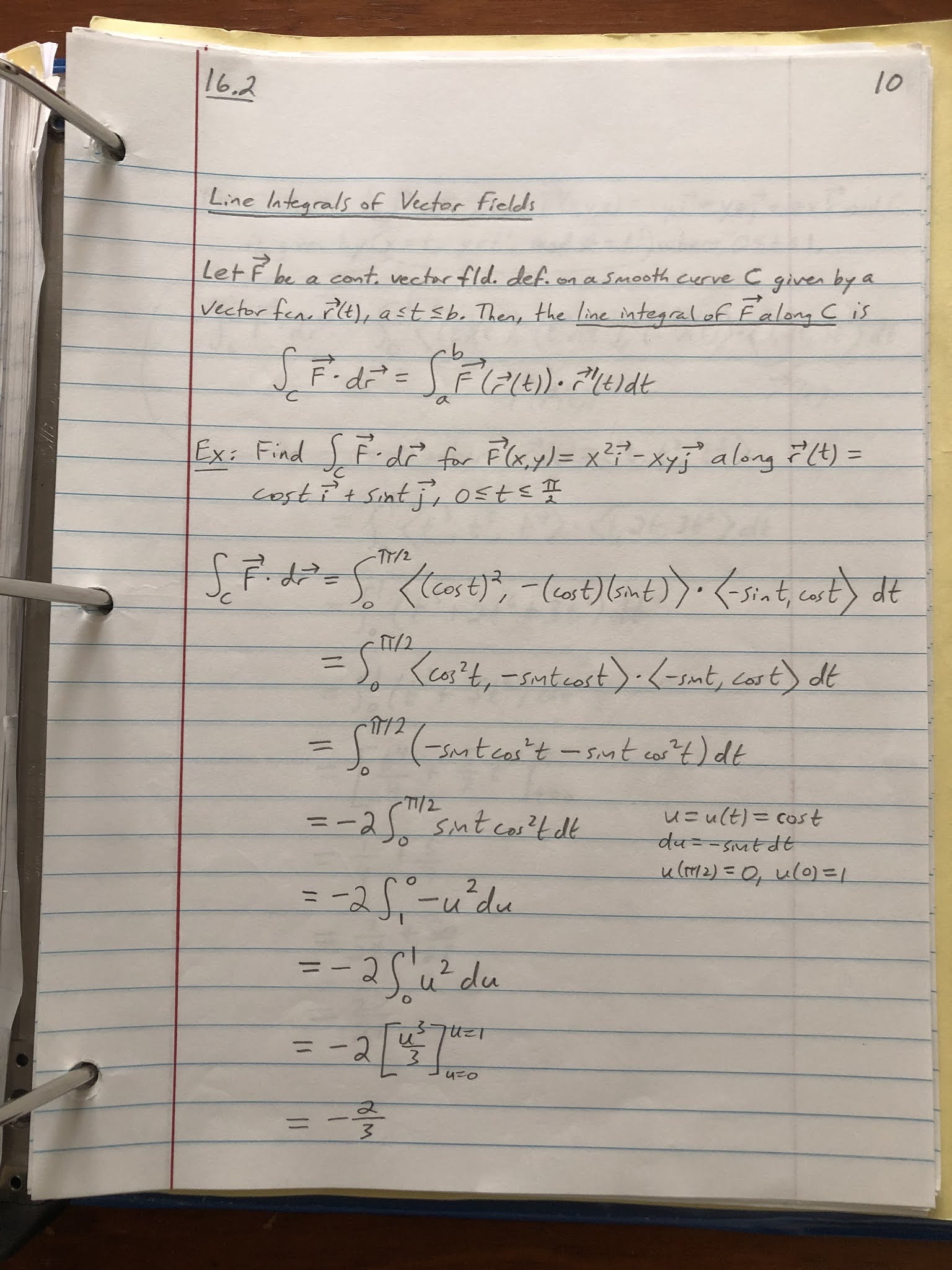 Professor Frank’s Math Blog: 16.2 Line Integrals Notes