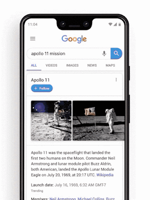 Die Suchergebnisse der Google Suche auf Apollo 11