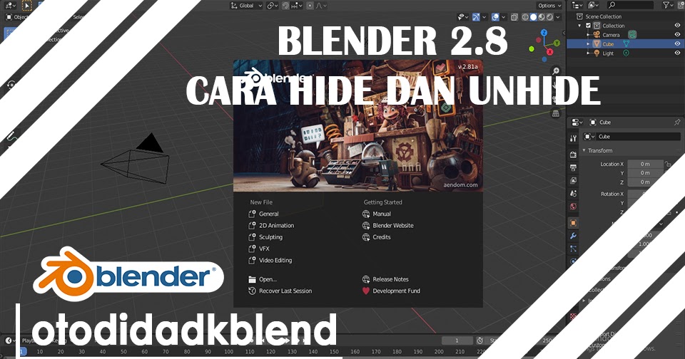 Blender 2.8 Cara Hide dan Unhide otodidakblend