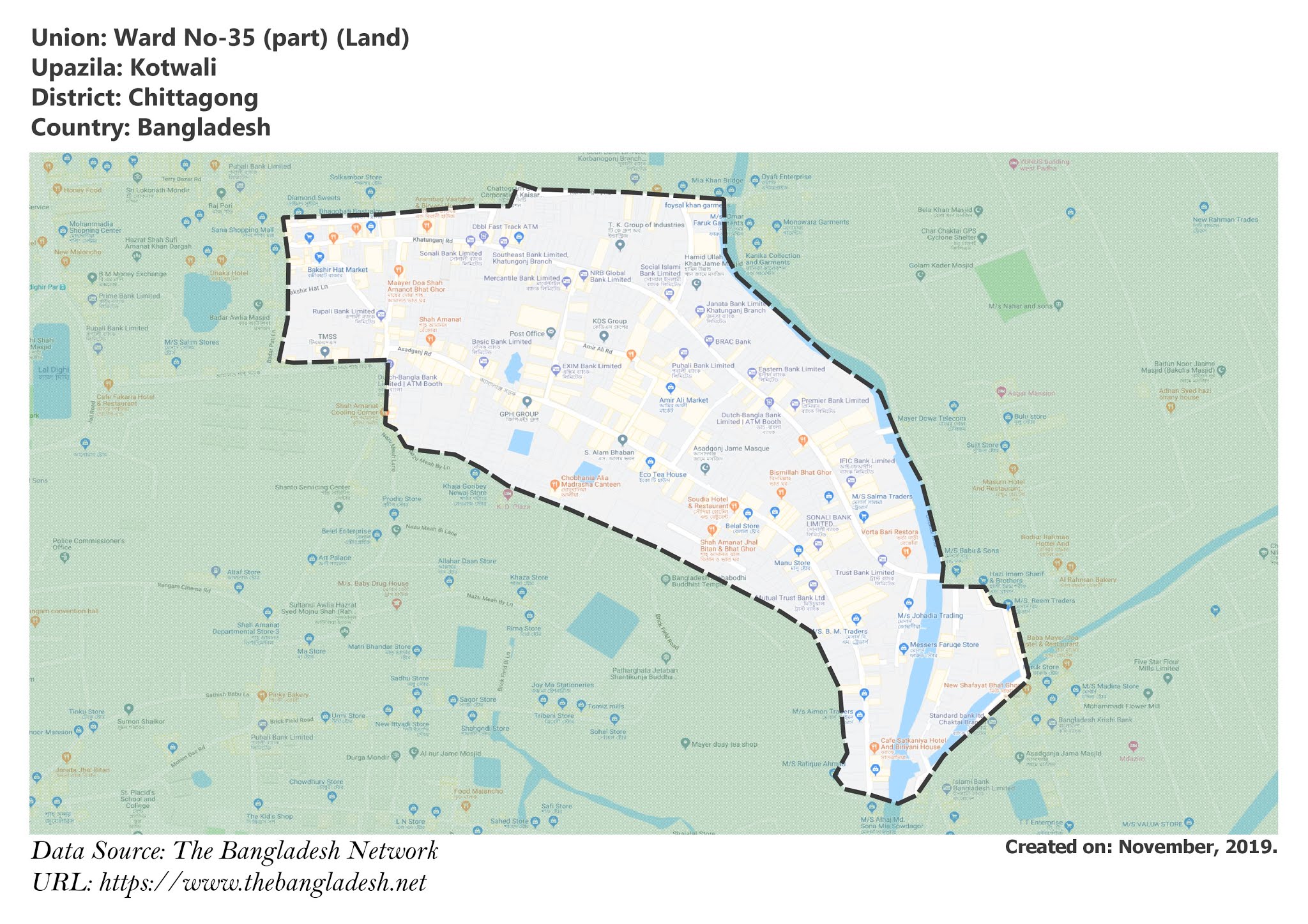 Map of Ward No-35 (part) of Kotwali Upazila Map of Ward No-35 (part) of Chittagong, Bangladesh.