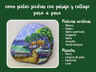 COMO PINTAR PIEDRAS CON PAISAJE CON COTTAGE PASO A PASO
