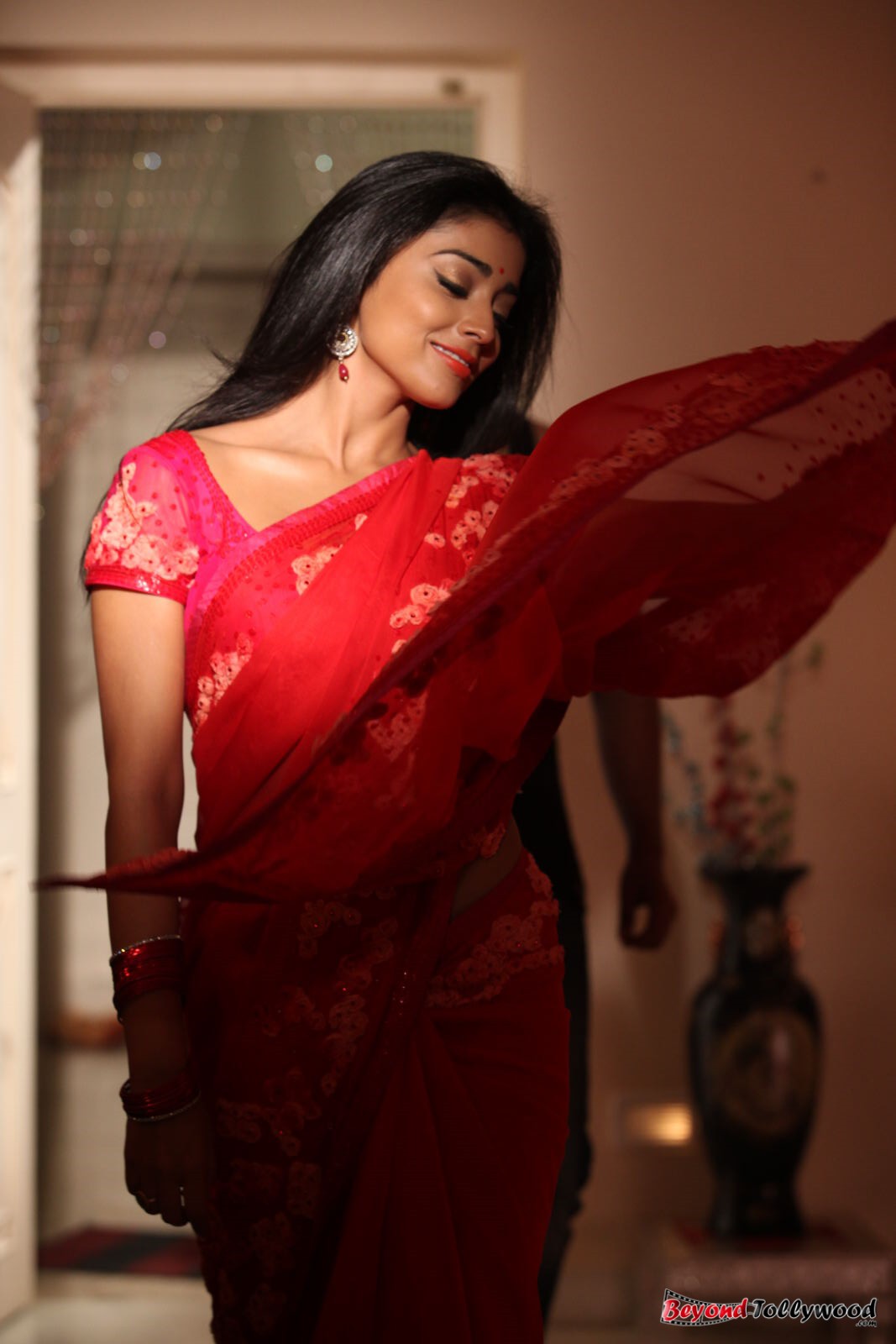 Tollypicz Shriya Saran Hot Red Saree Stills From Pavitra 