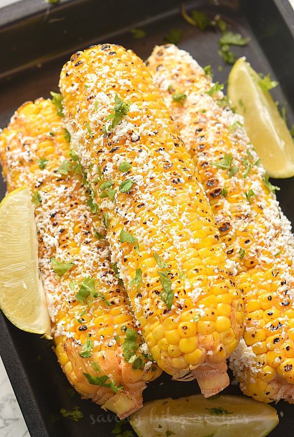 Mexican grilled corn on the cob with grated cotija