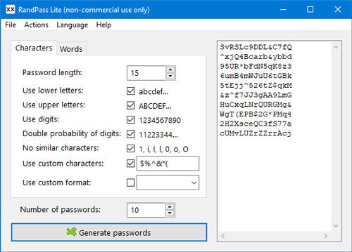 Generatore di password RandPass Lite per PC