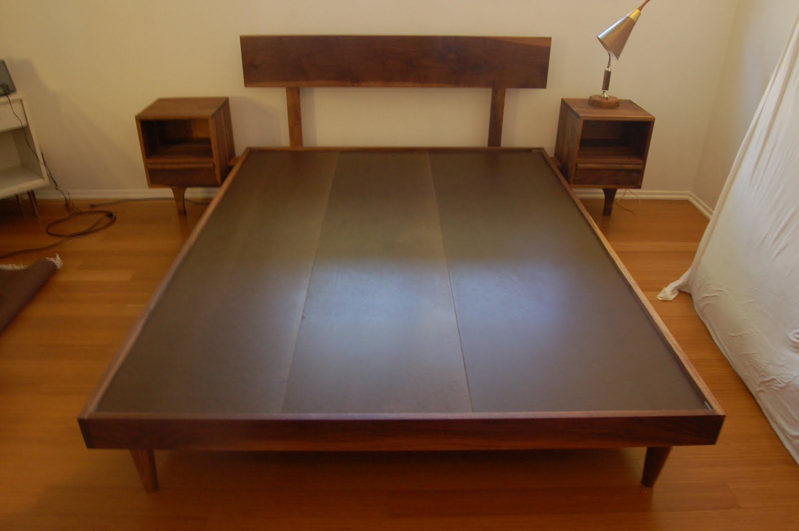 Furniture by Pete Walnut Storage Bed with Attached Night Stands