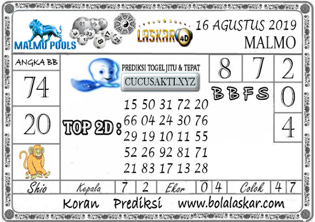 Prediksi Togel Jitu MALMO LASKAR4D 16 AGUSTUS 2019