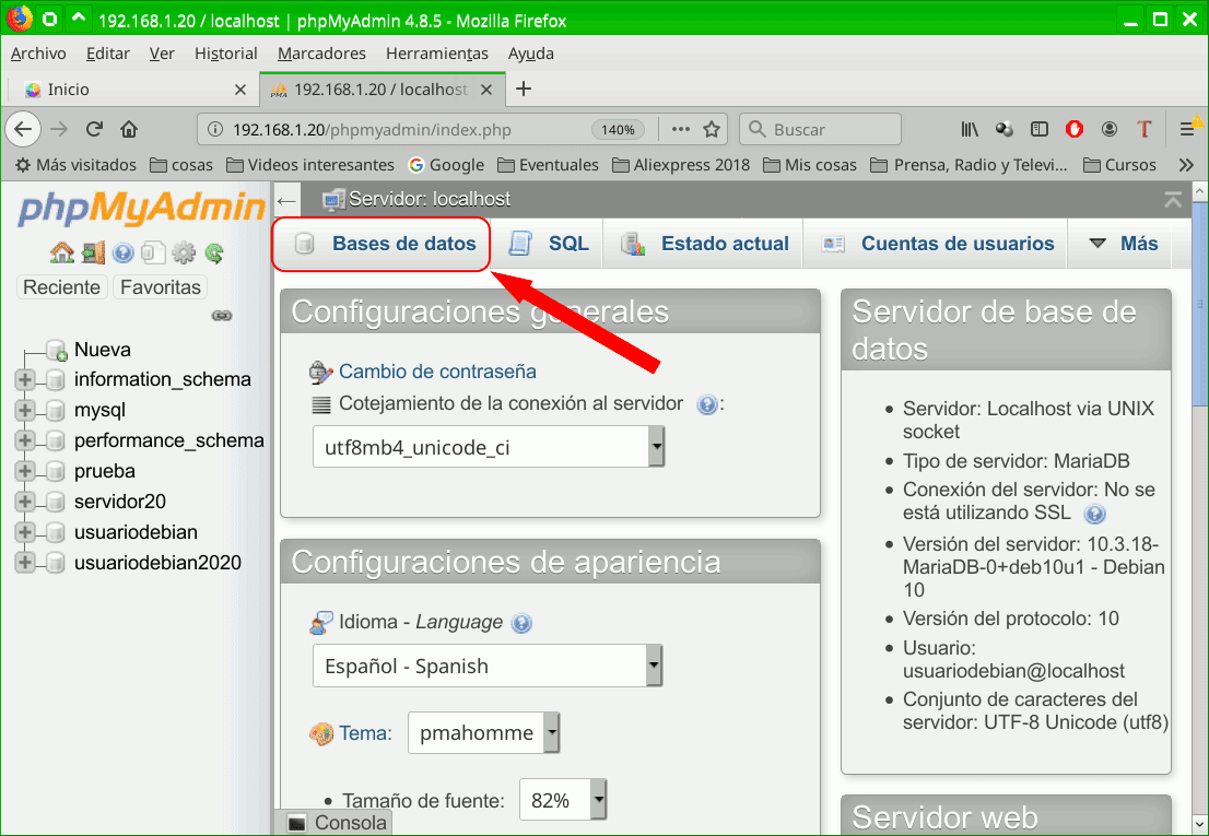 UsuarioDebian Crear y Borrar bases de