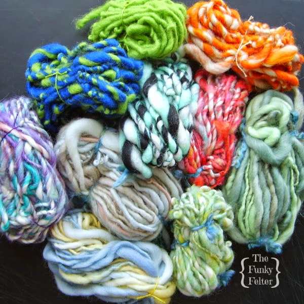 The Funky Felter Handmade spun wool yarn examples