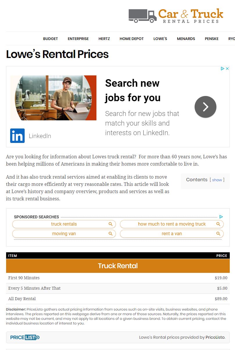 Lowe’s Rental Prices