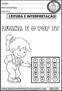 Pop it da leitura,dia das crianças,leitura e interpretação