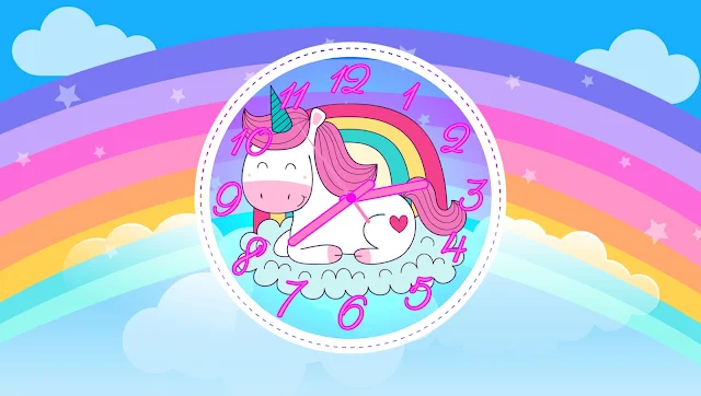 Cute Clock Screensaver Rainbow Unicorn