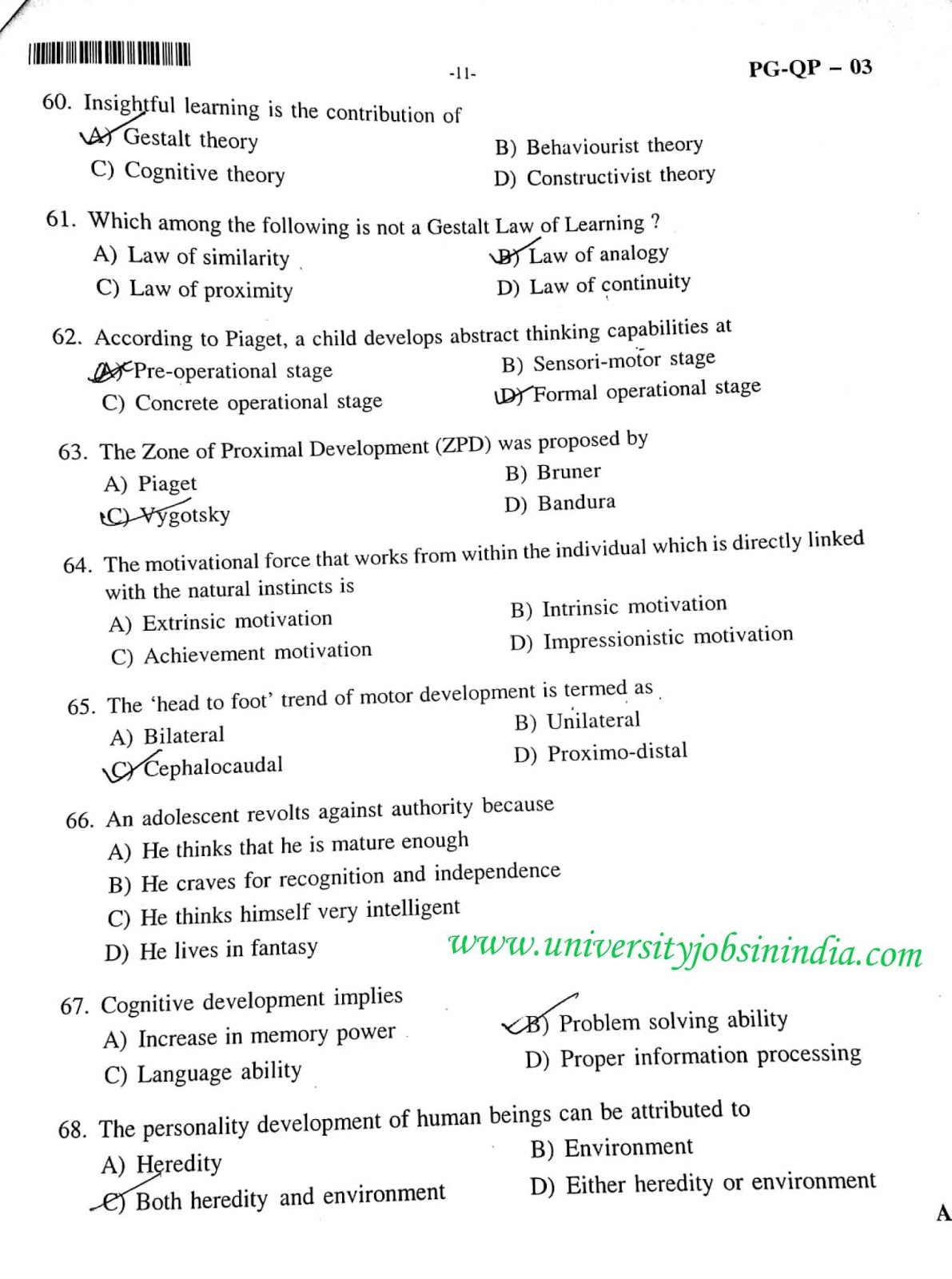 M.Ed. Question Paper CUCET 2019