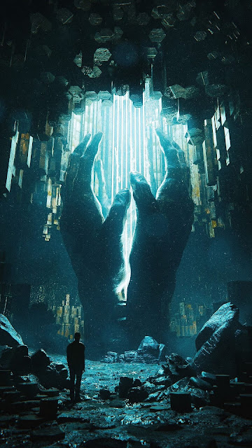 Handmade wallpaper Sci Fi city statue ruins