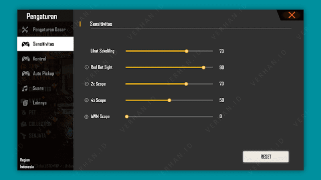 settingan sensitivitas free fire
