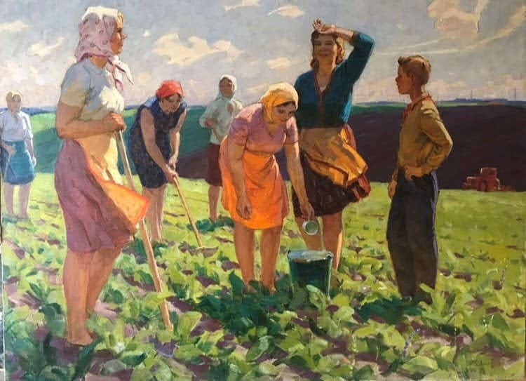 Труд людей в поле. Картина сбор урожая. Композиция сбор урожая. Труд в Советской живописи.
