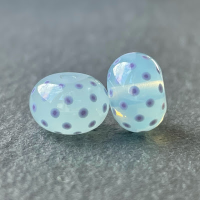 Handmade lampwork glass beads in Creation is Messy Avalon Misty and Avalon Milky