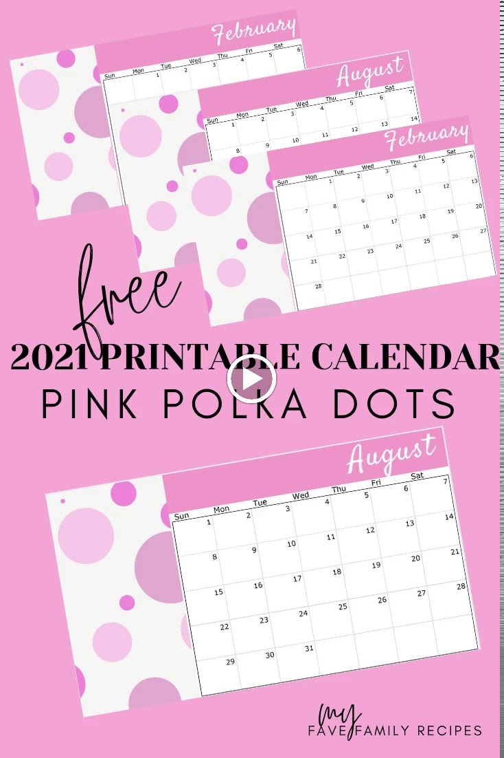 image of FREE 2021 Printable Calendar With Pink Polka Dots
