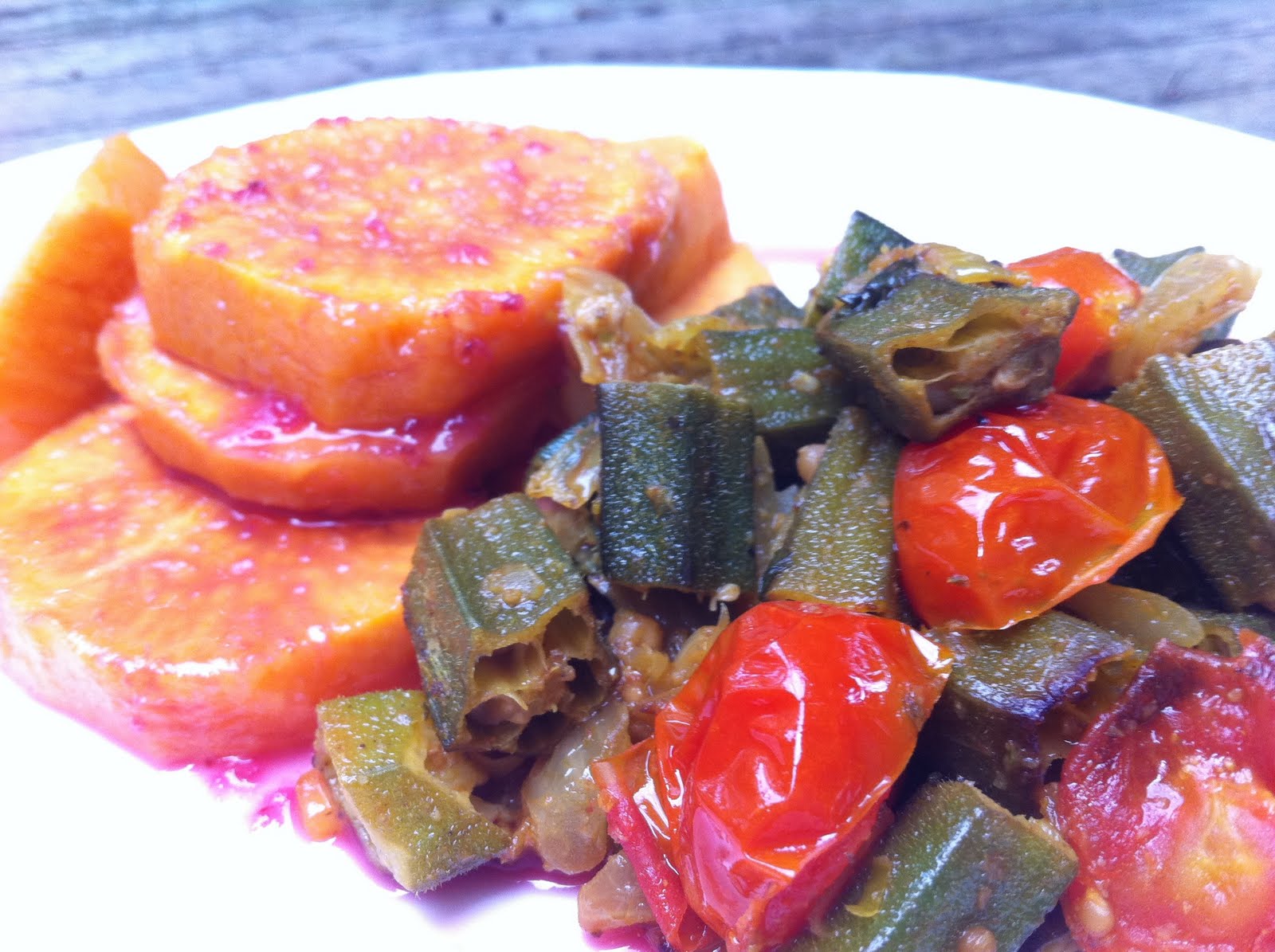 Mix it Cook it Curried Okra with REALLY Sweet Potatoes